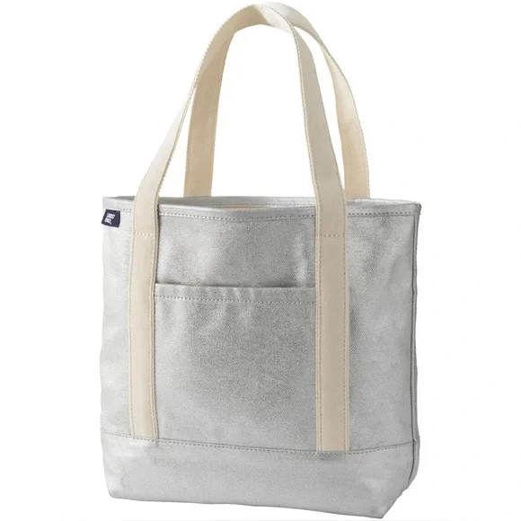 Lands' End Small Coated Metallic 5-Pocket Zip-Top Canvas Tote Bag - Picture 1 of 12